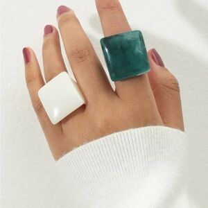 Modern Geometric White and Green Rings